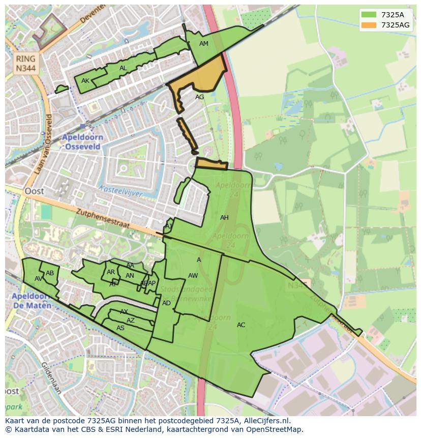 Afbeelding van het postcodegebied 7325 AG op de kaart.
