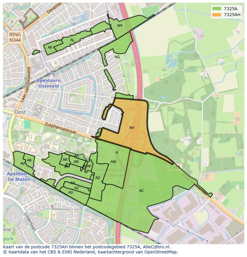 Afbeelding van het postcodegebied 7325 AH op de kaart.