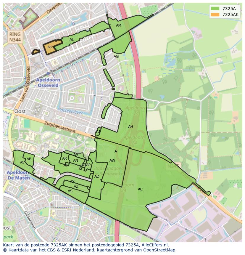 Afbeelding van het postcodegebied 7325 AK op de kaart.