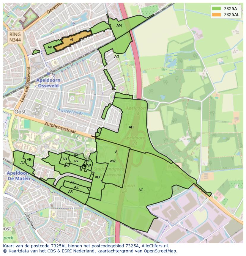 Afbeelding van het postcodegebied 7325 AL op de kaart.