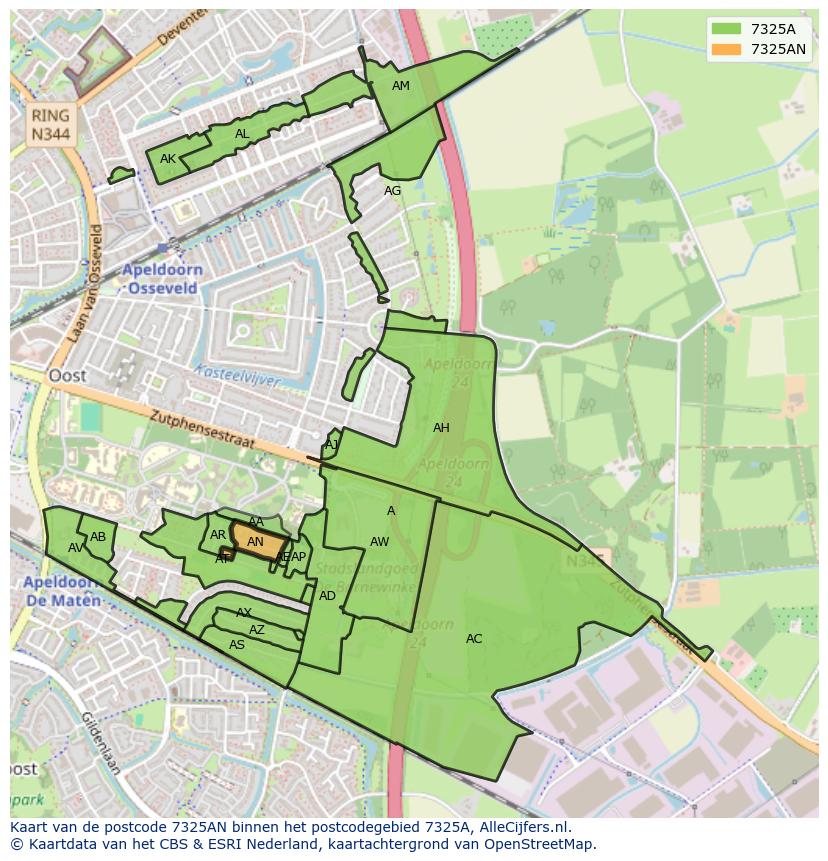 Afbeelding van het postcodegebied 7325 AN op de kaart.