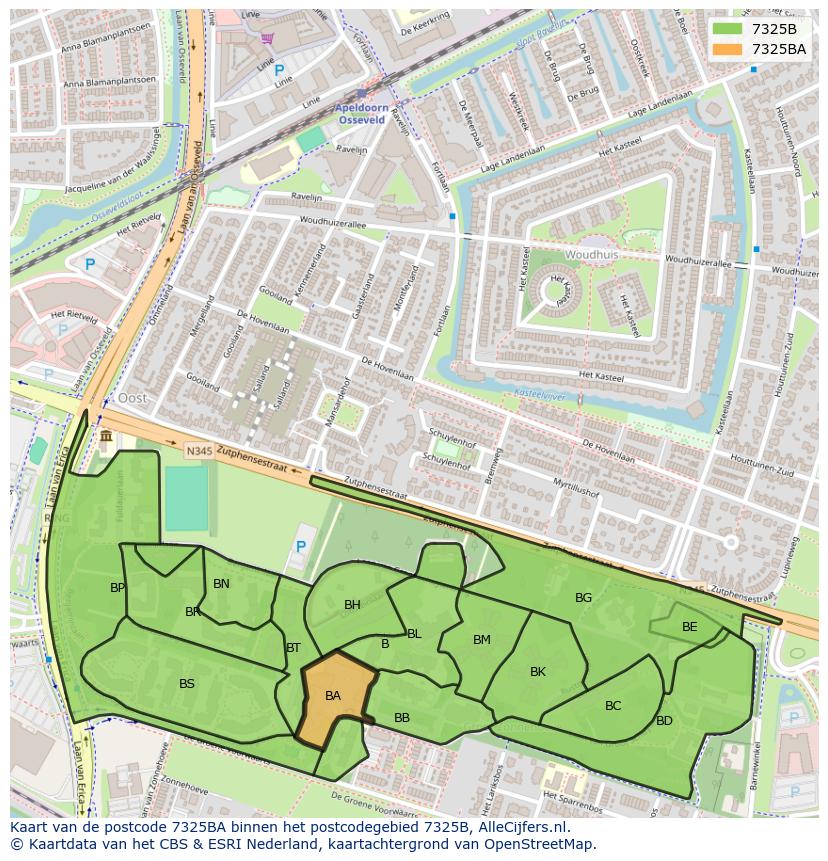 Afbeelding van het postcodegebied 7325 BA op de kaart.
