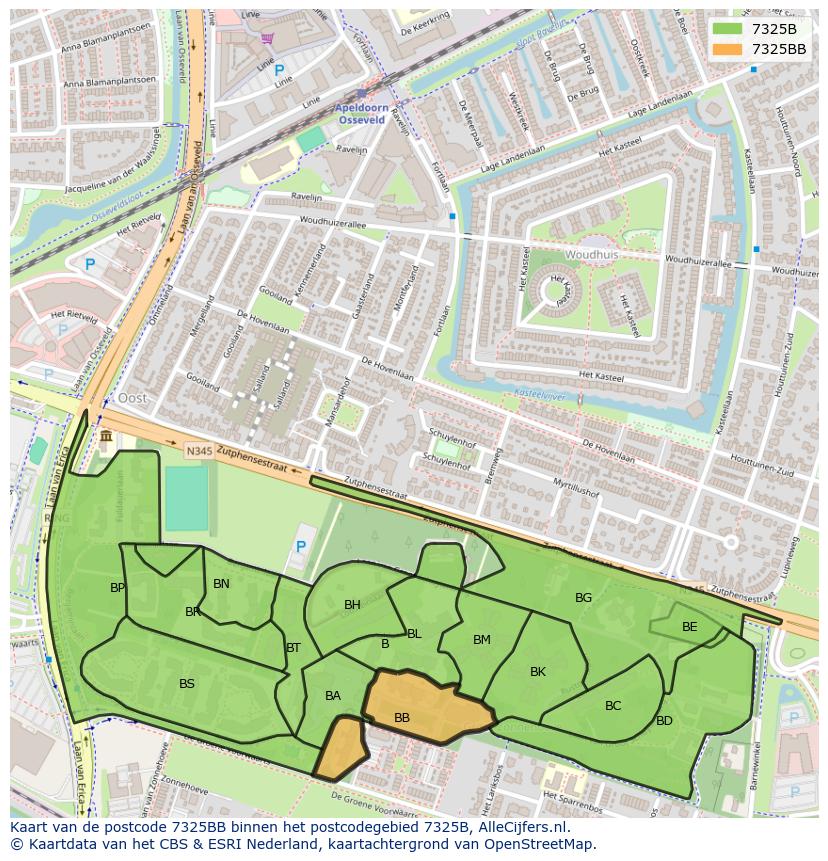 Afbeelding van het postcodegebied 7325 BB op de kaart.