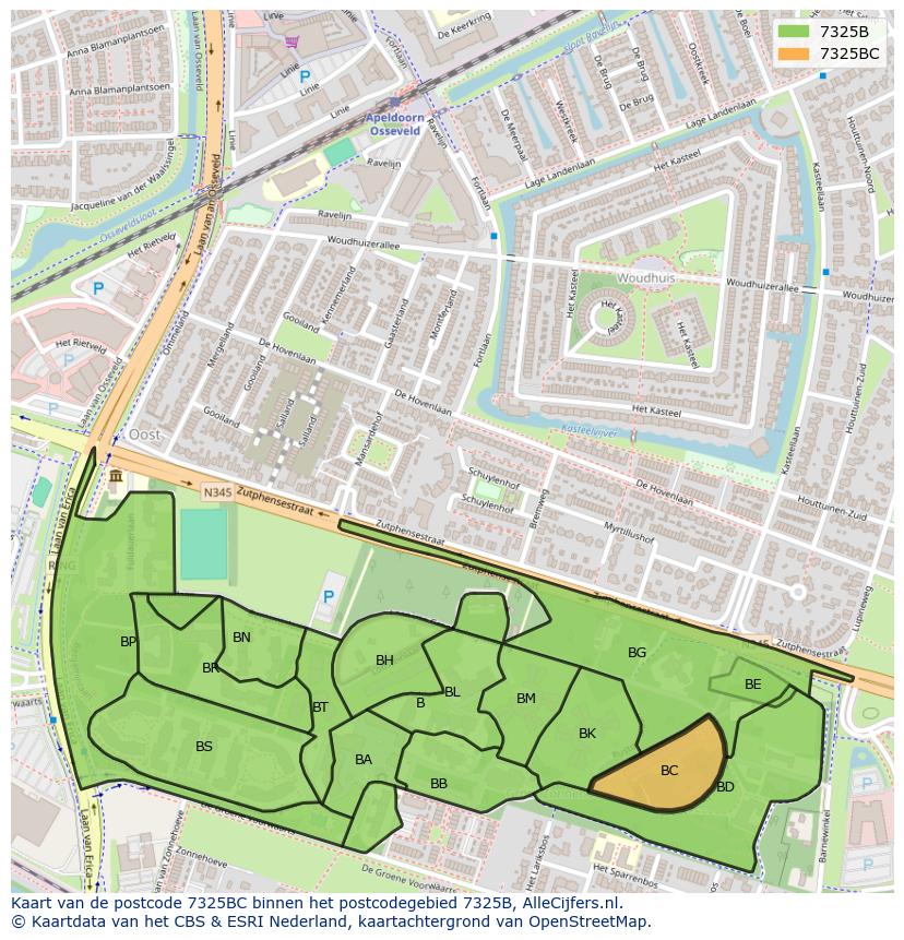 Afbeelding van het postcodegebied 7325 BC op de kaart.