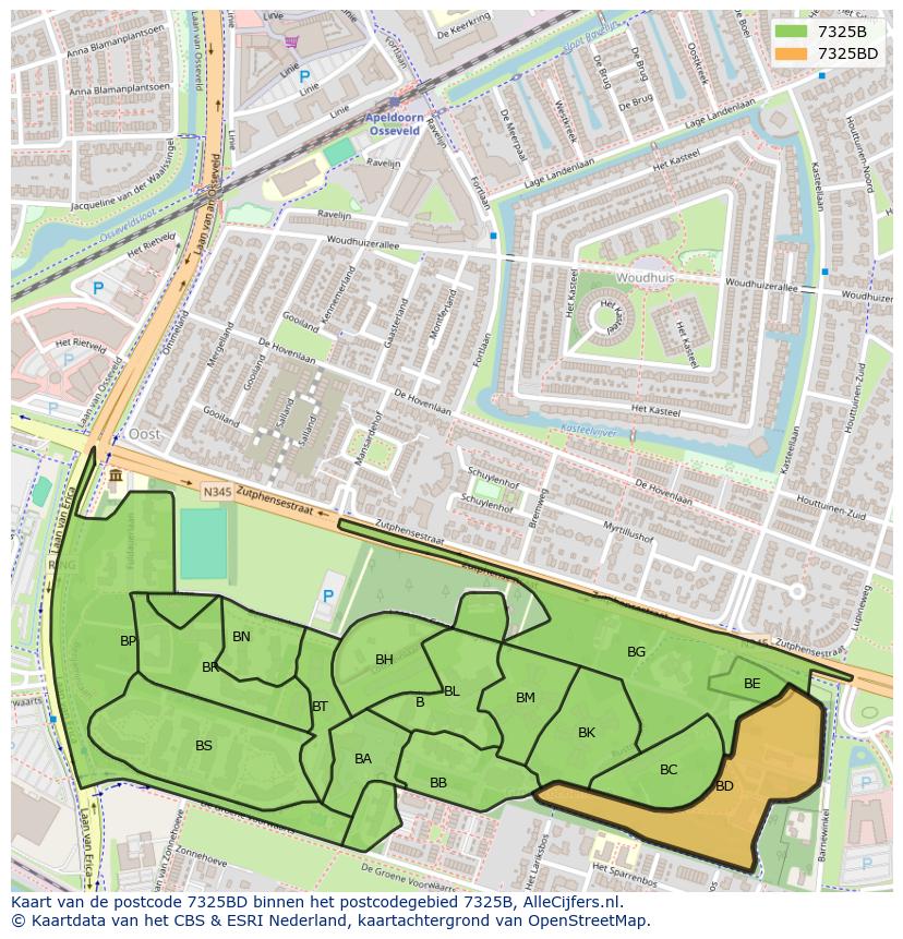Afbeelding van het postcodegebied 7325 BD op de kaart.