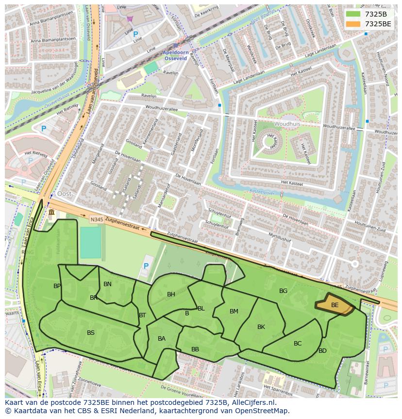 Afbeelding van het postcodegebied 7325 BE op de kaart.