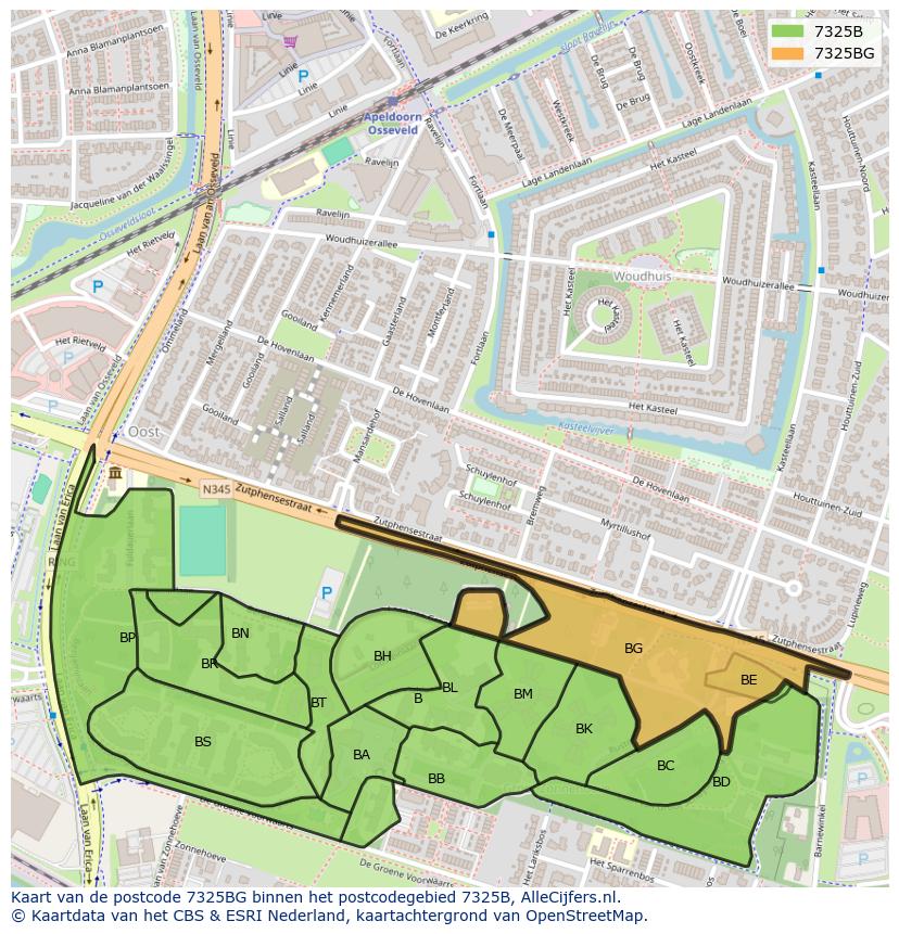 Afbeelding van het postcodegebied 7325 BG op de kaart.