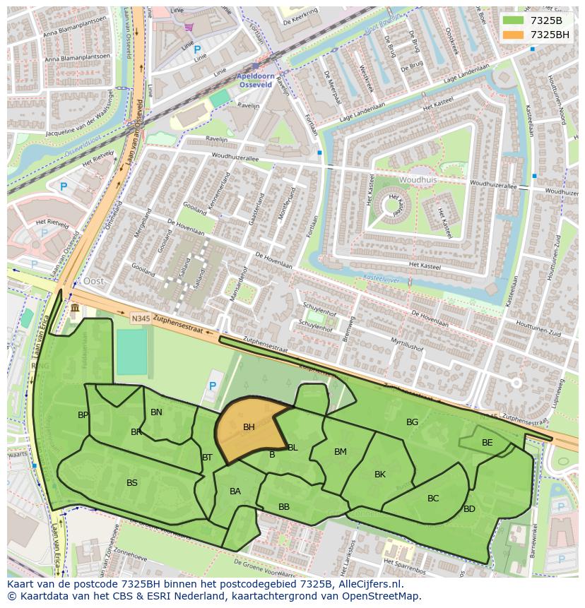 Afbeelding van het postcodegebied 7325 BH op de kaart.
