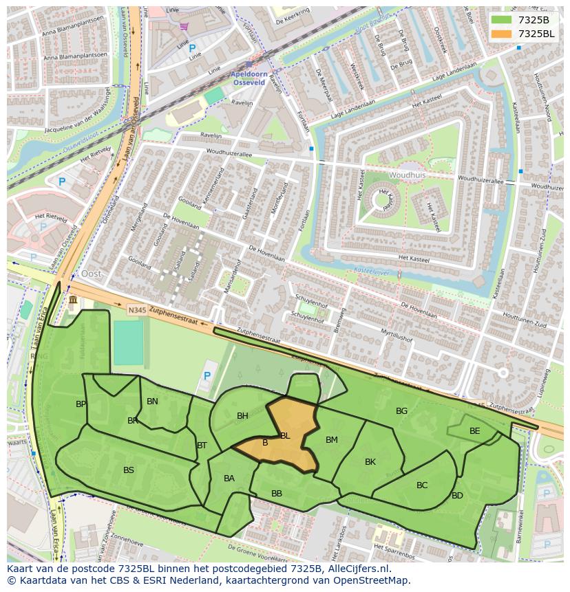 Afbeelding van het postcodegebied 7325 BL op de kaart.