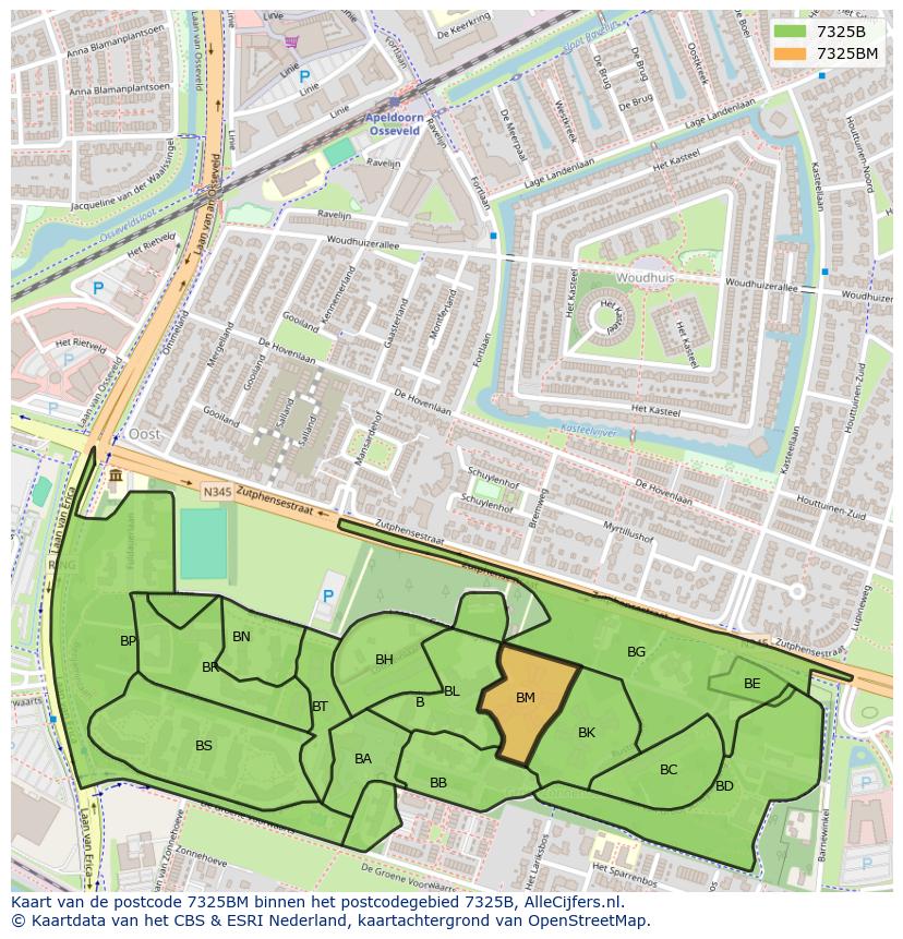 Afbeelding van het postcodegebied 7325 BM op de kaart.