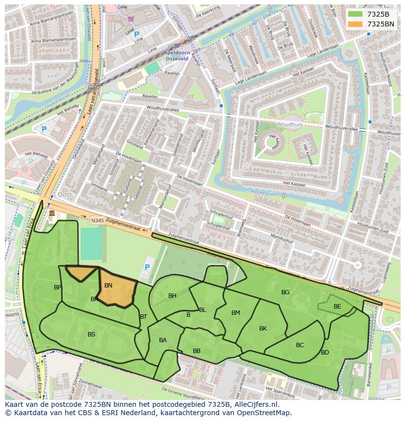 Afbeelding van het postcodegebied 7325 BN op de kaart.