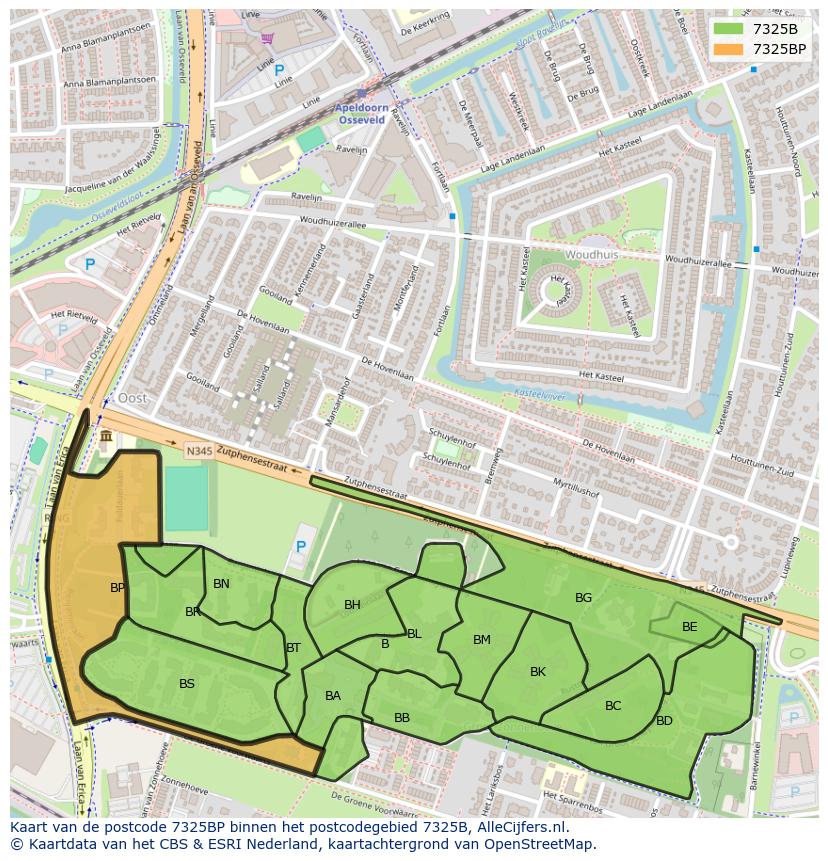 Afbeelding van het postcodegebied 7325 BP op de kaart.