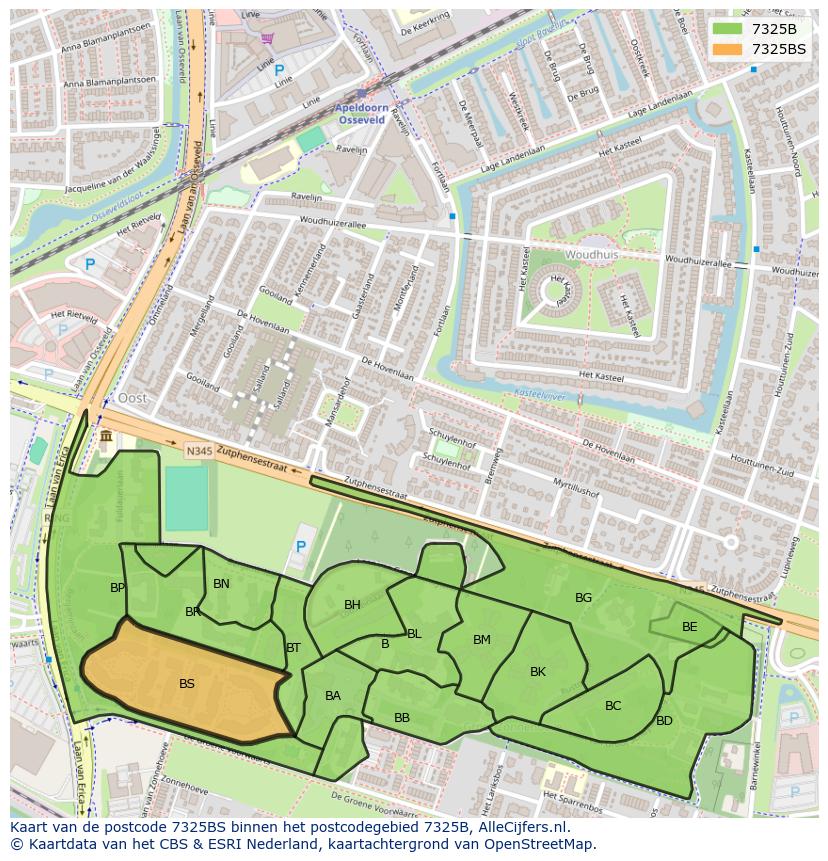 Afbeelding van het postcodegebied 7325 BS op de kaart.
