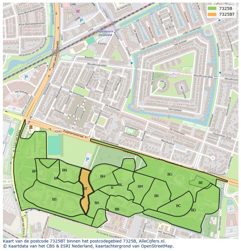 Afbeelding van het postcodegebied 7325 BT op de kaart.