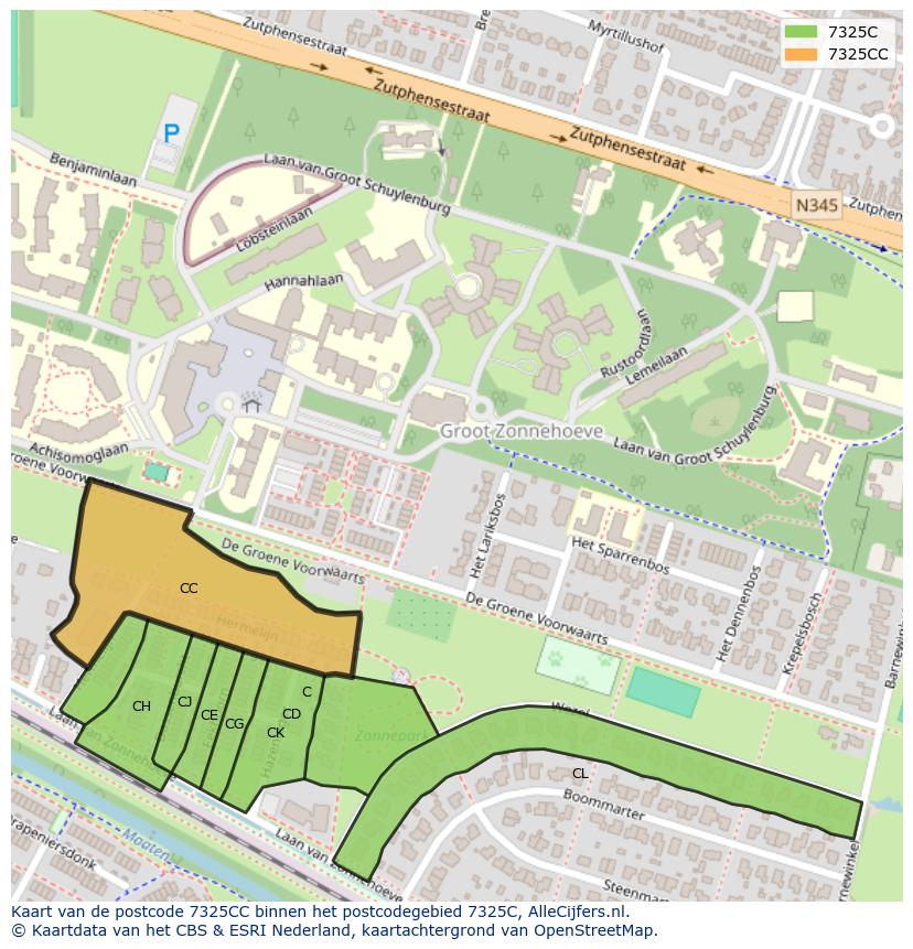 Afbeelding van het postcodegebied 7325 CC op de kaart.