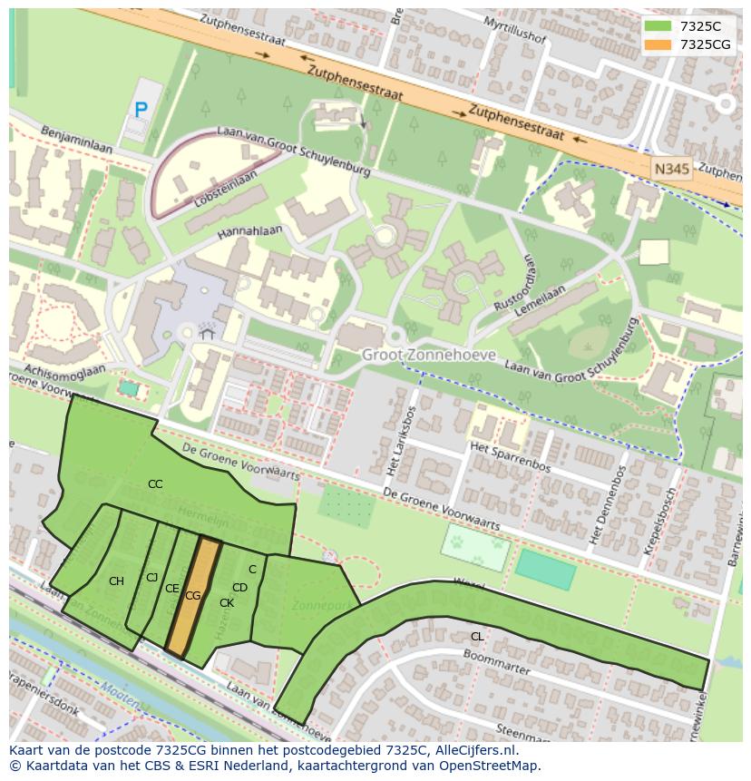 Afbeelding van het postcodegebied 7325 CG op de kaart.
