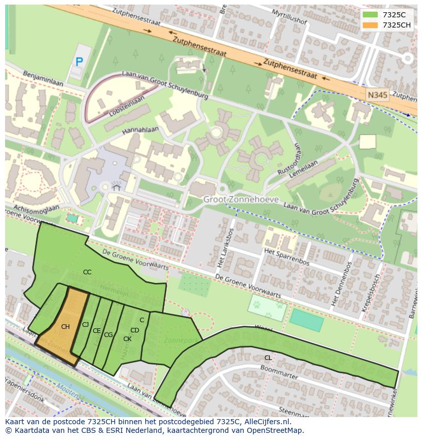 Afbeelding van het postcodegebied 7325 CH op de kaart.