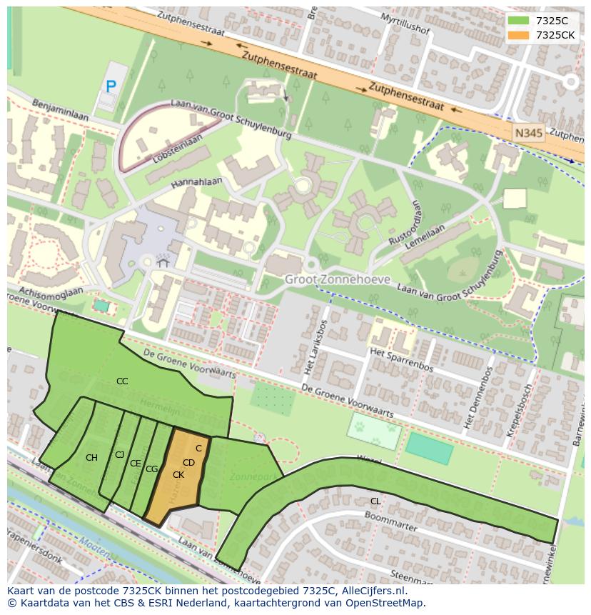 Afbeelding van het postcodegebied 7325 CK op de kaart.