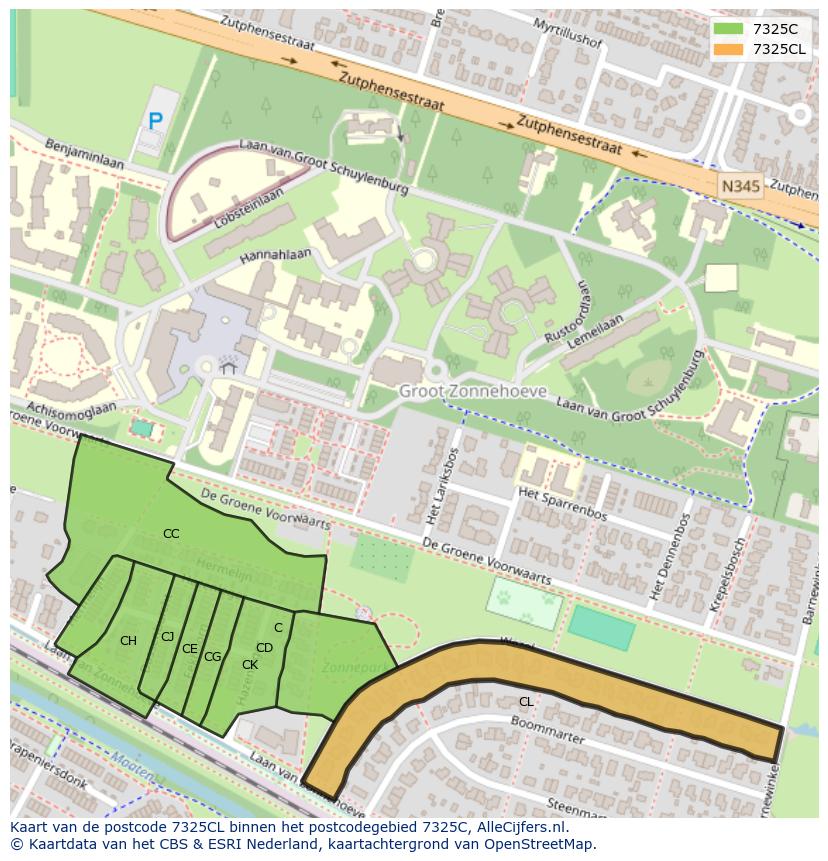 Afbeelding van het postcodegebied 7325 CL op de kaart.