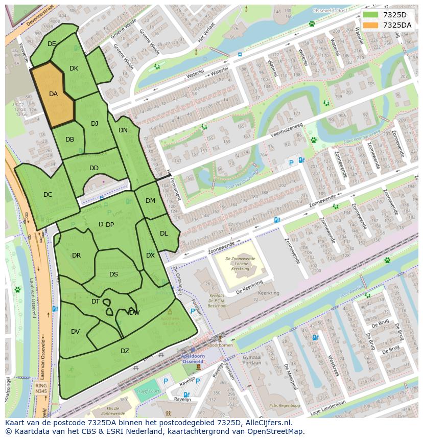 Afbeelding van het postcodegebied 7325 DA op de kaart.