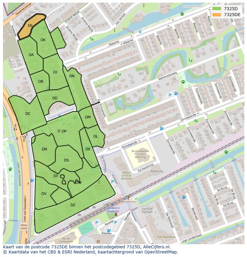 Afbeelding van het postcodegebied 7325 DE op de kaart.