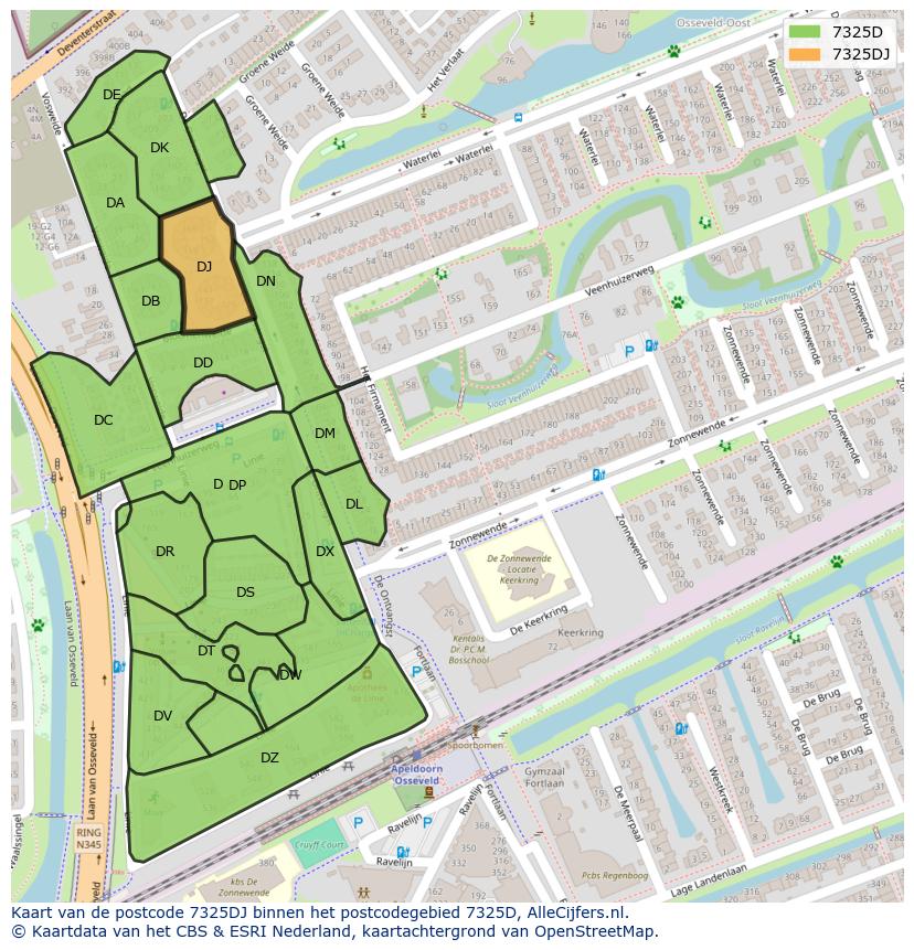 Afbeelding van het postcodegebied 7325 DJ op de kaart.