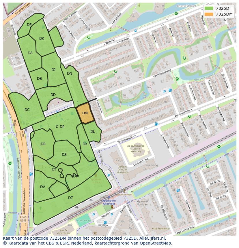 Afbeelding van het postcodegebied 7325 DM op de kaart.