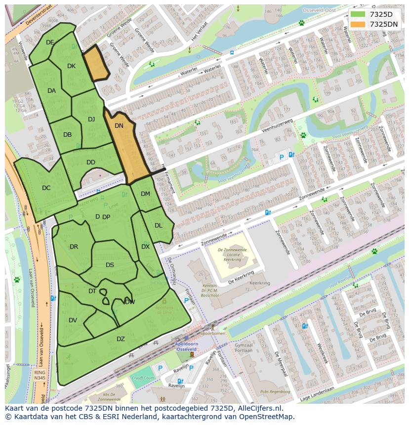 Afbeelding van het postcodegebied 7325 DN op de kaart.