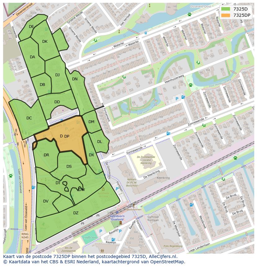 Afbeelding van het postcodegebied 7325 DP op de kaart.