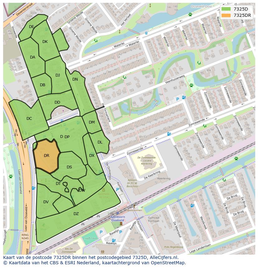 Afbeelding van het postcodegebied 7325 DR op de kaart.