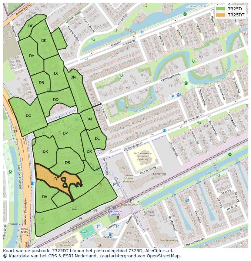 Afbeelding van het postcodegebied 7325 DT op de kaart.