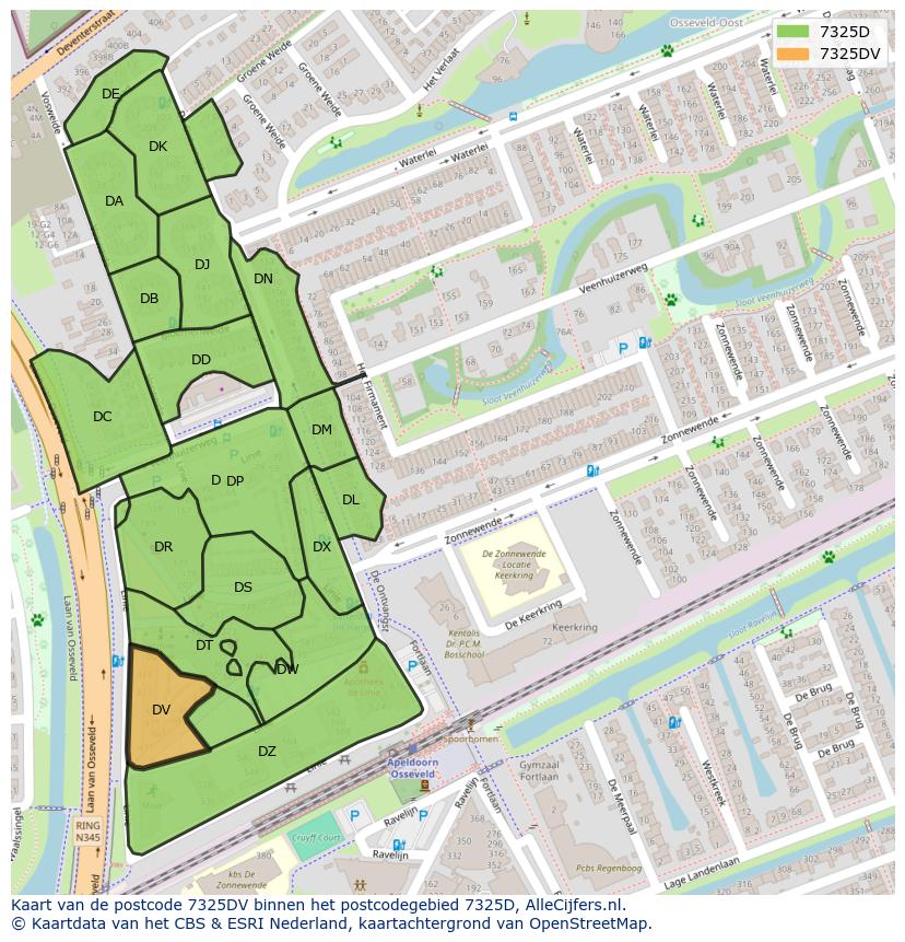 Afbeelding van het postcodegebied 7325 DV op de kaart.