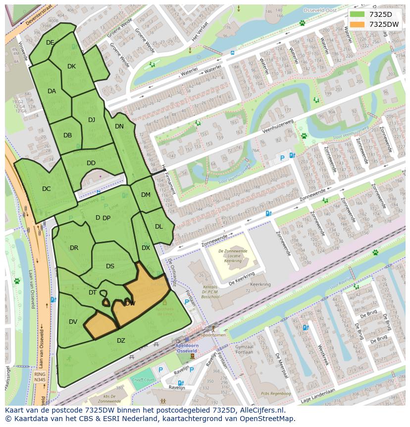 Afbeelding van het postcodegebied 7325 DW op de kaart.