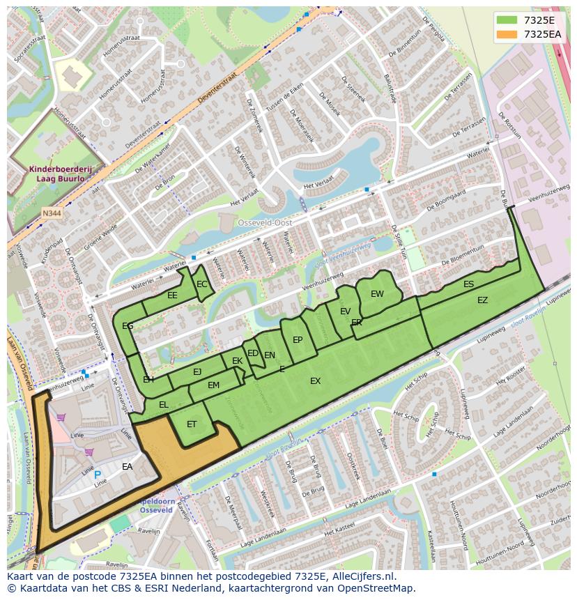 Afbeelding van het postcodegebied 7325 EA op de kaart.