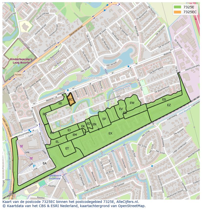 Afbeelding van het postcodegebied 7325 EC op de kaart.