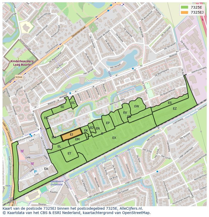 Afbeelding van het postcodegebied 7325 EJ op de kaart.