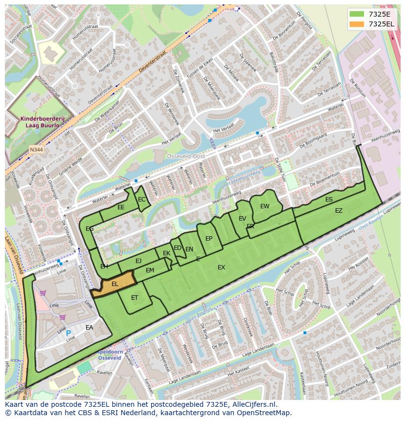 Afbeelding van het postcodegebied 7325 EL op de kaart.