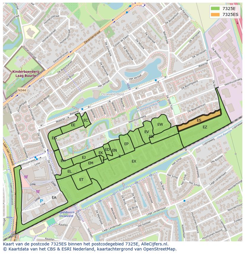 Afbeelding van het postcodegebied 7325 ES op de kaart.