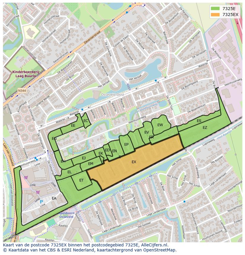 Afbeelding van het postcodegebied 7325 EX op de kaart.