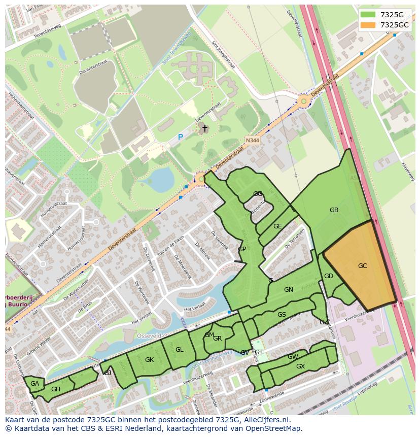 Afbeelding van het postcodegebied 7325 GC op de kaart.