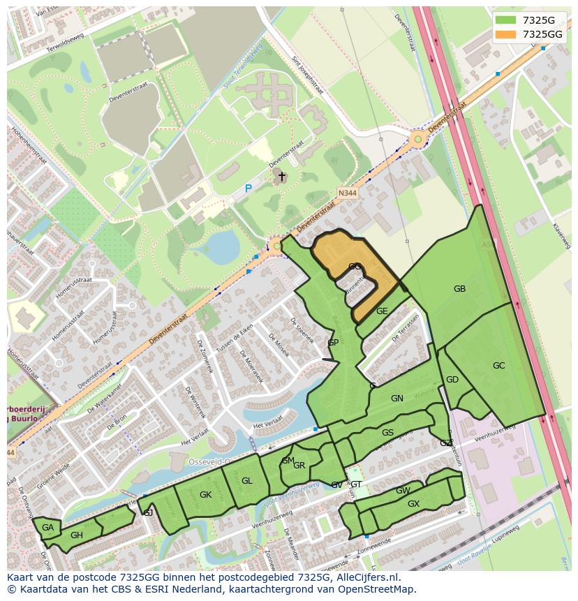 Afbeelding van het postcodegebied 7325 GG op de kaart.