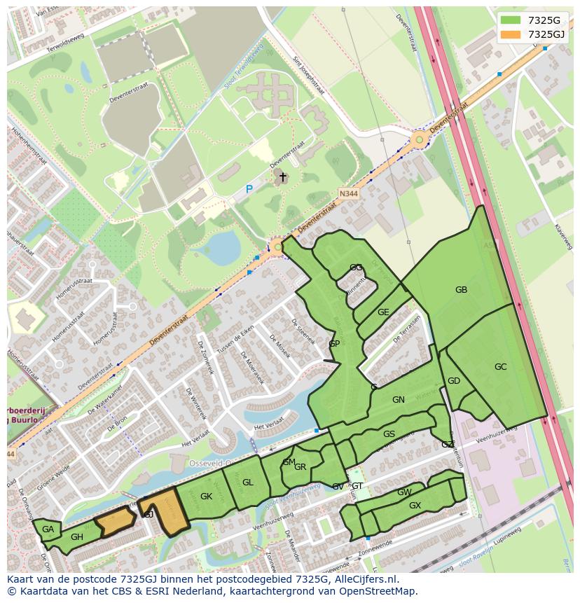 Afbeelding van het postcodegebied 7325 GJ op de kaart.