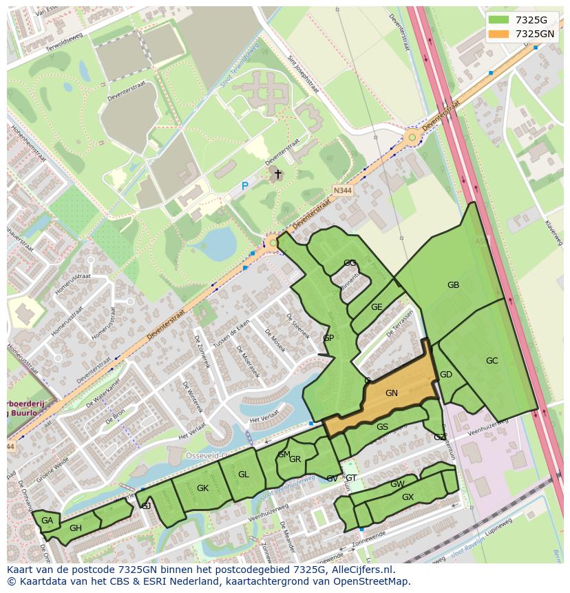 Afbeelding van het postcodegebied 7325 GN op de kaart.