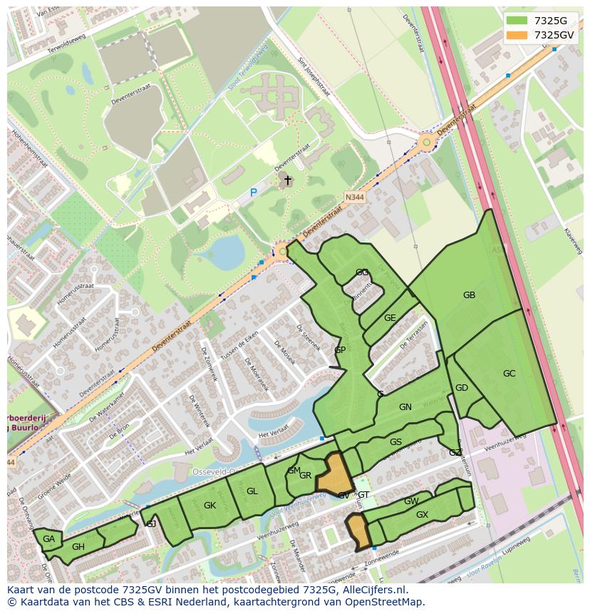Afbeelding van het postcodegebied 7325 GV op de kaart.