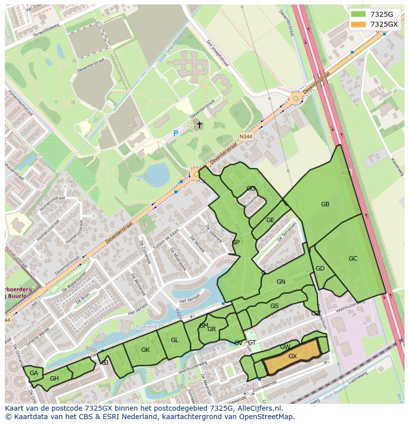 Afbeelding van het postcodegebied 7325 GX op de kaart.