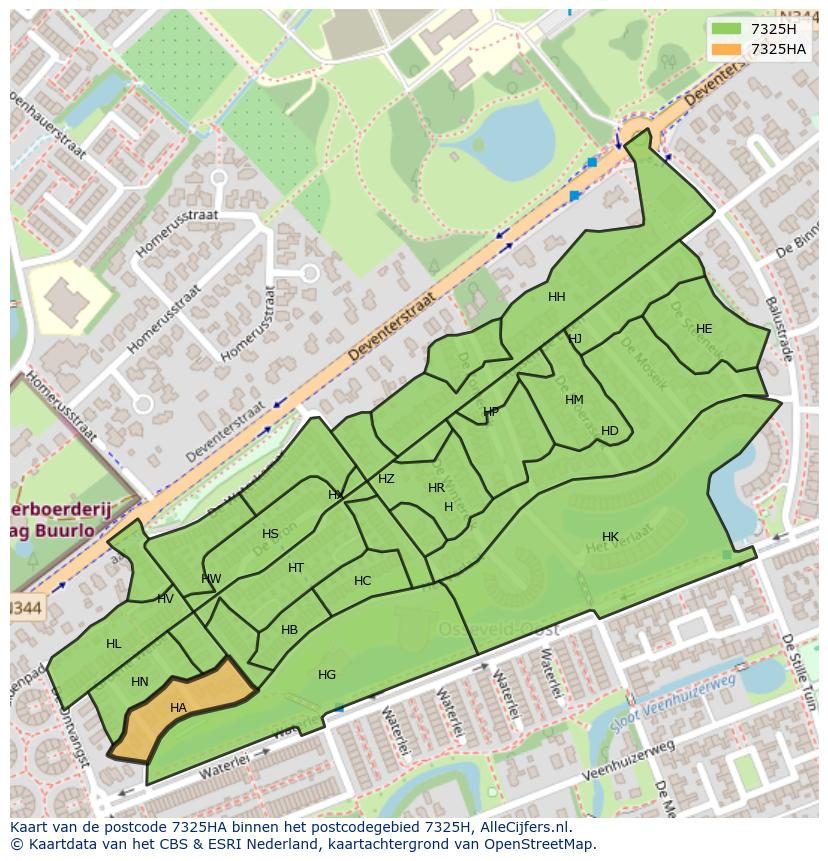 Afbeelding van het postcodegebied 7325 HA op de kaart.