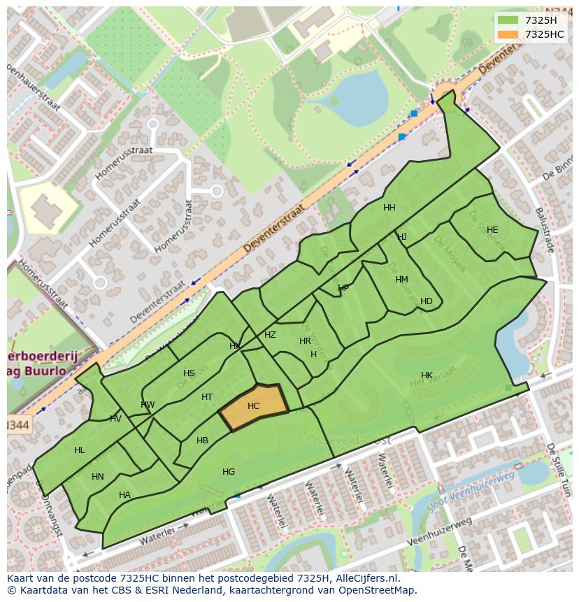 Afbeelding van het postcodegebied 7325 HC op de kaart.