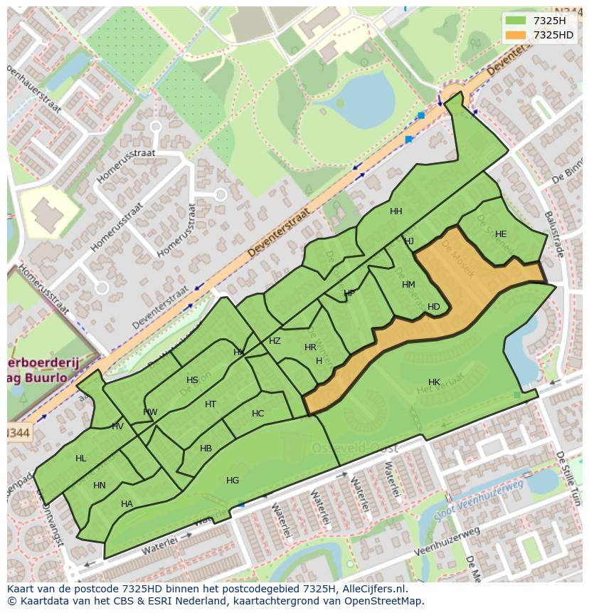 Afbeelding van het postcodegebied 7325 HD op de kaart.