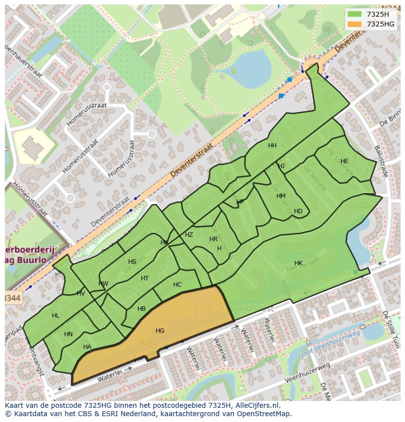 Afbeelding van het postcodegebied 7325 HG op de kaart.