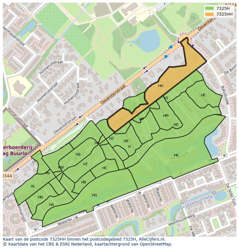 Afbeelding van het postcodegebied 7325 HH op de kaart.